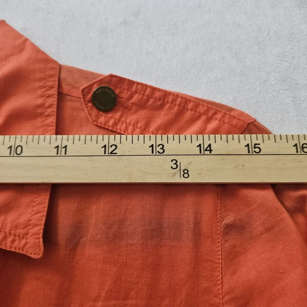 Tory Burch Top Womens 4 Gold Buttons Up Tangerine Red Orange Cotton Preppy Shirt